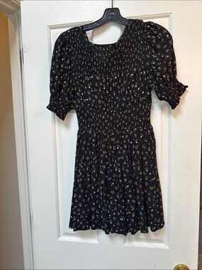 Black Floral Smocked Puff Sleeve Mini Dress